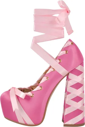 richealnini Strappy Heel Platform Sandals for Women Tie Up Block Heels Party Shoes