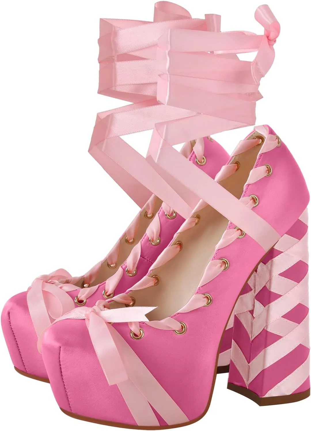 richealnini Strappy Heel Platform Sandals for Women Tie Up Block Heels Party Shoes