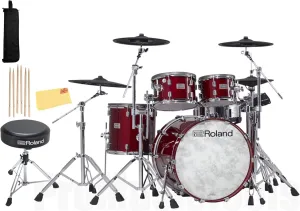 Roland VAD706-GC V-Drums Acoustic Design Electronic Drum Set Bundle with Drum Throne, Drumstick Bag, 3 Pairs of Drumsticks, and Austin Bazaar Polishing Cloth - Gloss Cherry