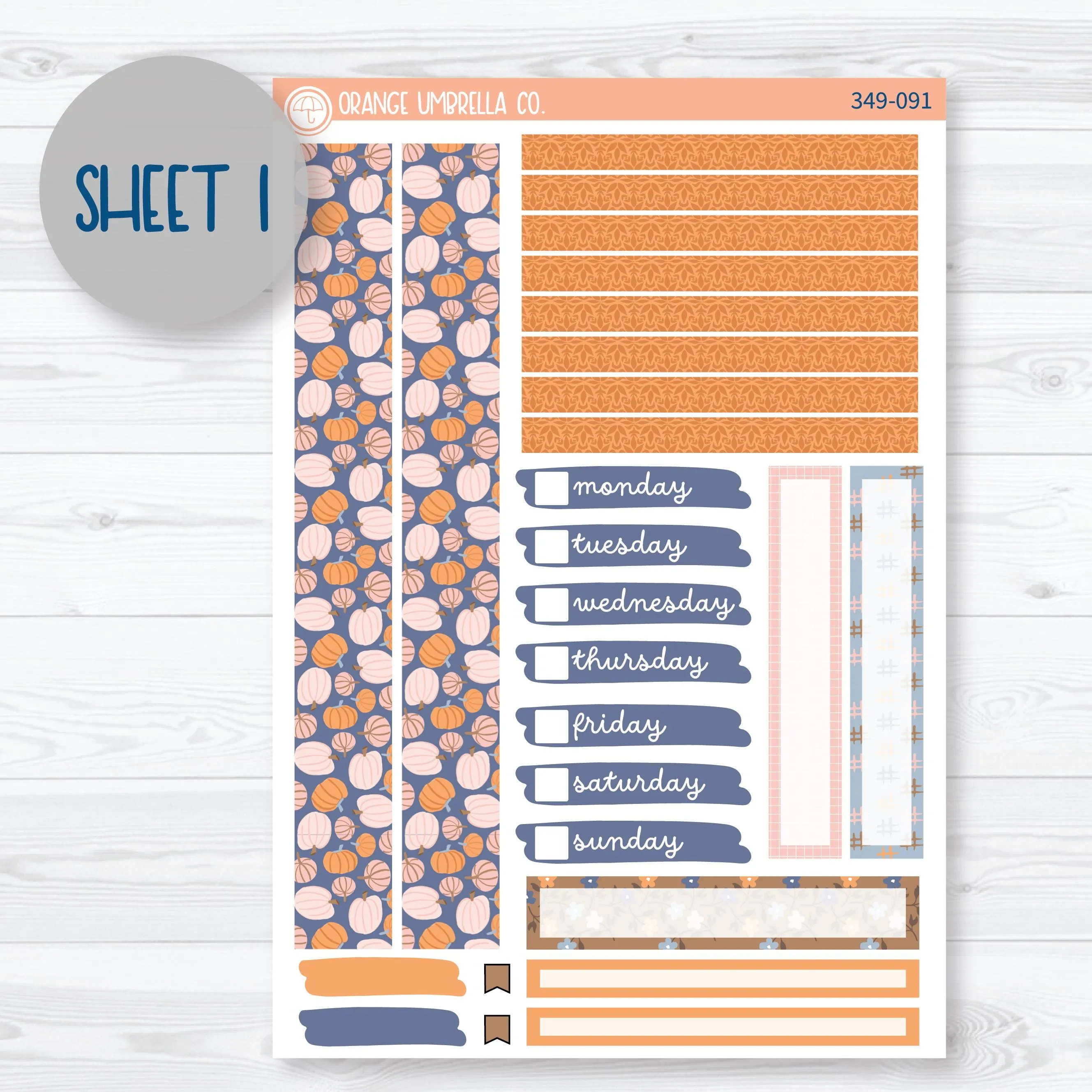 Romantic Autumn Pumpkin Kit | 7x9 Compact Vertical Planner Kit Stickers | Wonderfall | 349-091