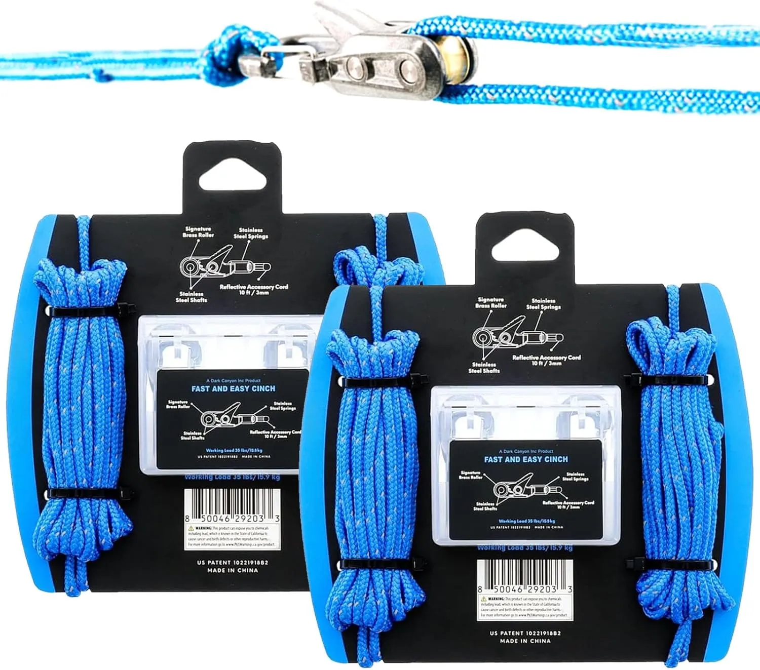 Rope Roller Paracord with Roller cam Technology - Easy Secure Tie Down for Outdoor, Camping, and Boating Guy Lines - 6-Pack Includes Accessory Cord and Carry Case (2 Set)