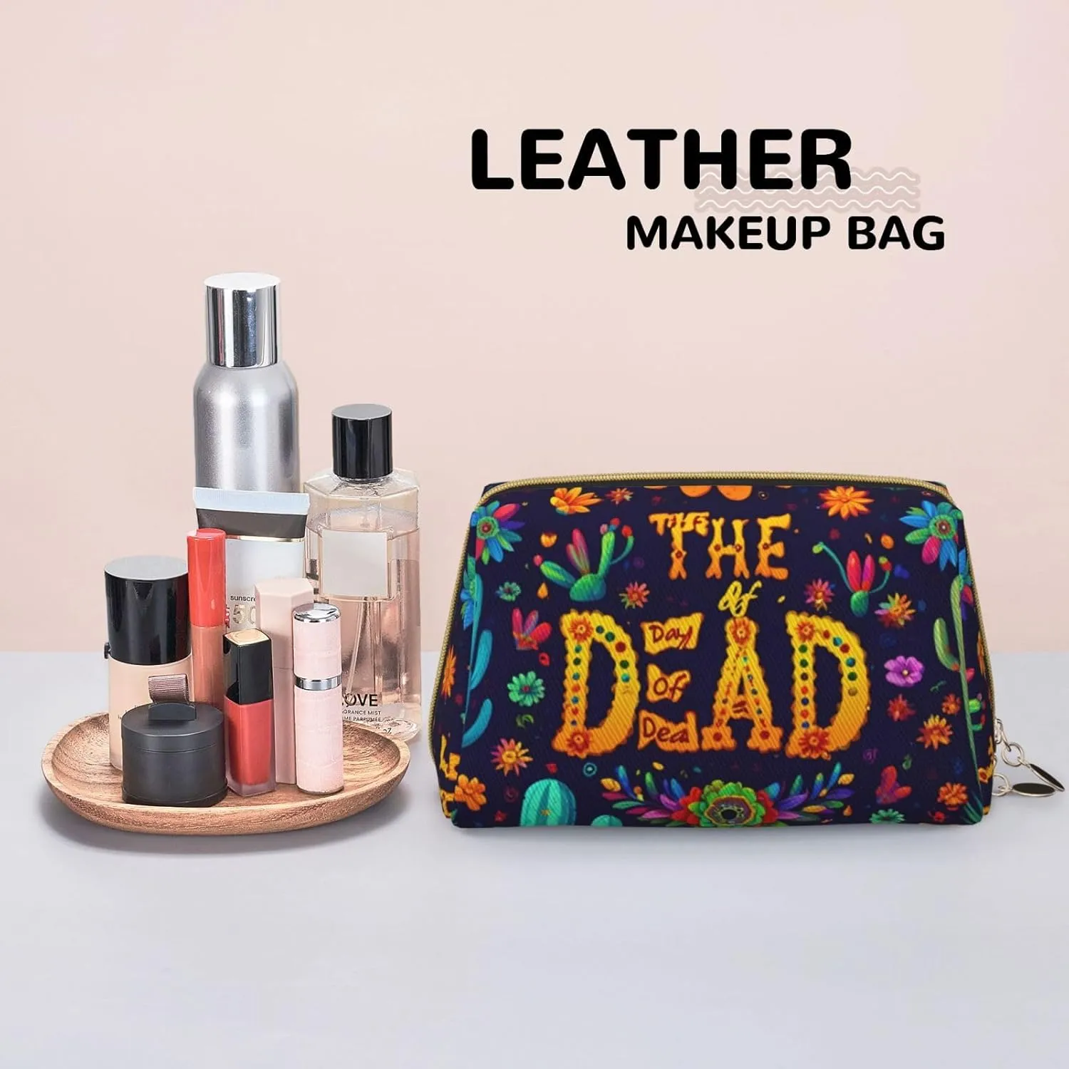 Rose And Skull Toiletry Pouch, Travel-Friendly Makeup Organizer For Makeup Brushes, Lipsticks