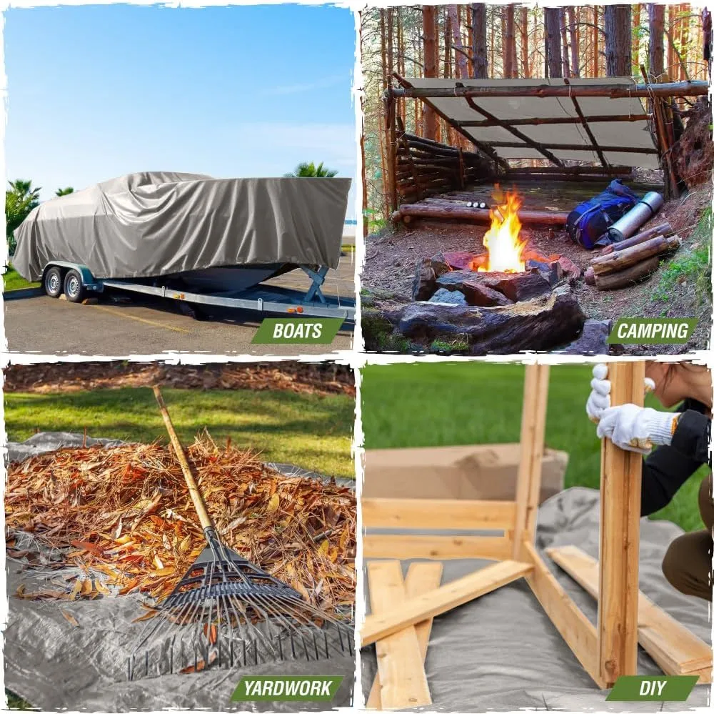 Rugged Rhino All Weather 100% Waterproof Heavy Duty Tarp, 5 Mil UV Temperature Resistant Tarps, High Durability Multipurpose Cover, for Home Outdoor Patio Winter Leaf Camping, 9x12 1 Pack Silver