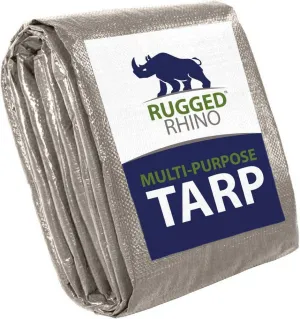Rugged Rhino All Weather 100% Waterproof Heavy Duty Tarp, 5 Mil UV Temperature Resistant Tarps, High Durability Multipurpose Cover, for Home Outdoor Patio Winter Leaf Camping, 9x12 1 Pack Silver
