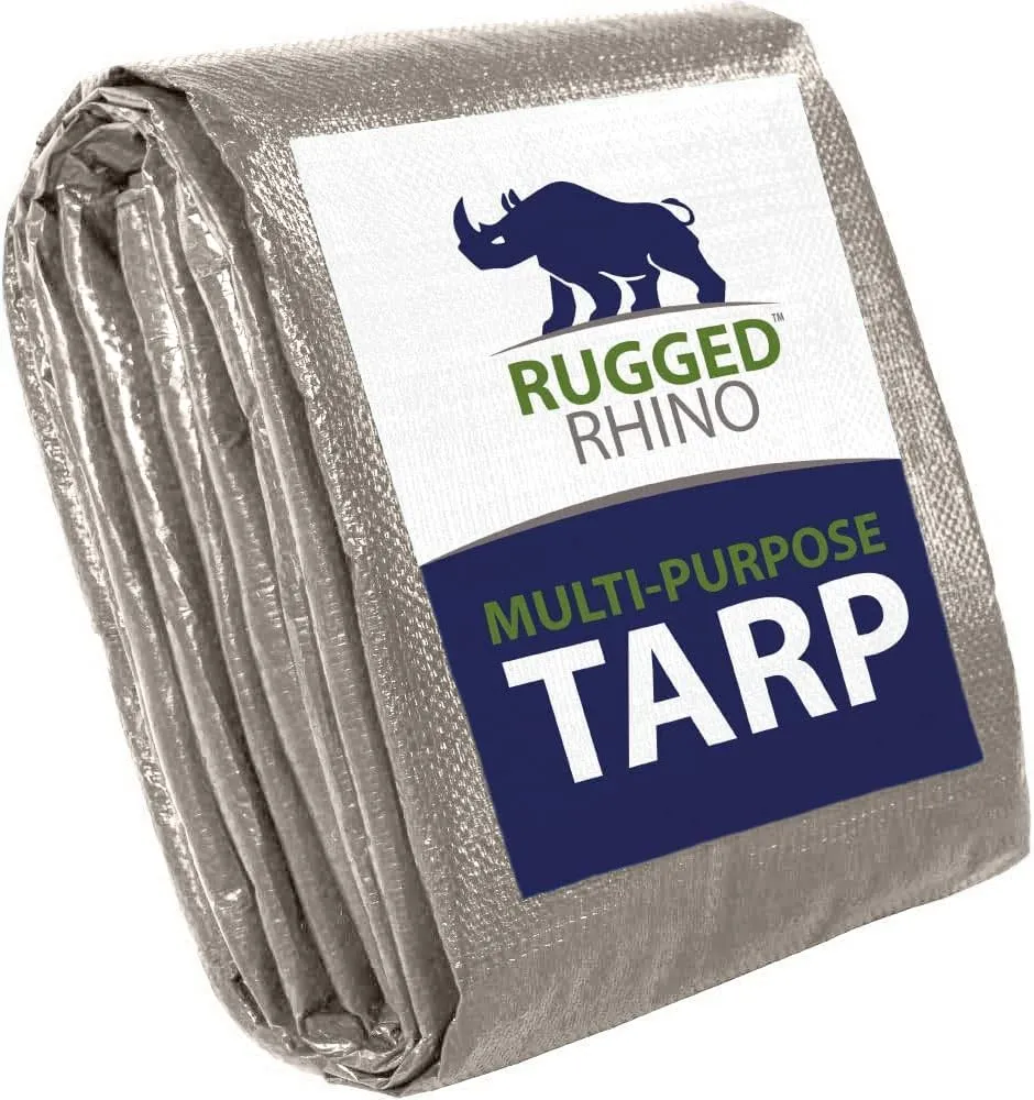 Rugged Rhino All Weather 100% Waterproof Heavy Duty Tarp, 5 Mil UV Temperature Resistant Tarps, High Durability Multipurpose Cover, for Home Outdoor Patio Winter Leaf Camping, 9x12 1 Pack Silver