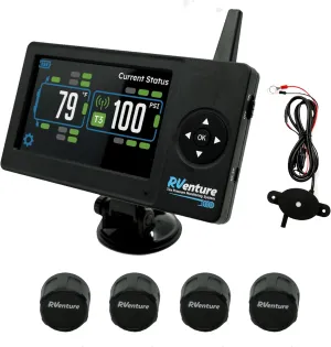 RV Tire Pressure Monitoring System with 4 Cap Sensors and Color Display for Metal/Rubber Valve Stems, TPMS for RVs, Campers and Trailers