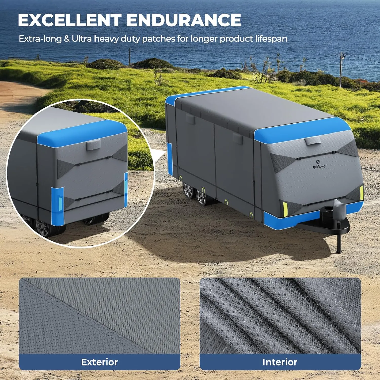 RVMasking RV Cover, Heavy Duty 7 Layers Travel Trailer Cover with 4 Tire Covers for 20'1"-22', Windproof Rip-Stop Anti-UV Camper Cover, Dark Gray