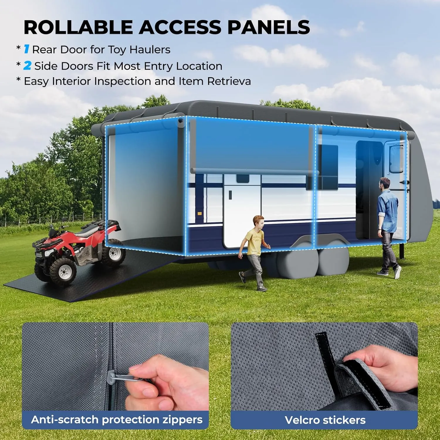 RVMasking RV Cover, Heavy Duty 7 Layers Travel Trailer Cover with 4 Tire Covers for 20'1"-22', Windproof Rip-Stop Anti-UV Camper Cover, Dark Gray