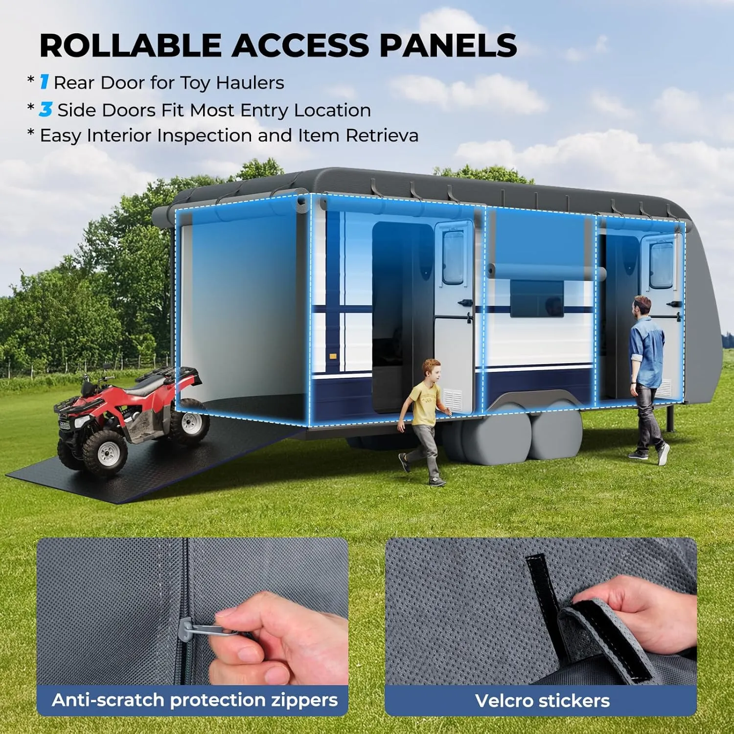 RVMasking RV Cover, Heavy Duty 7 Layers Travel Trailer Cover with 4 Tire Covers for 34'1"-37', Windproof Rip-Stop Anti-UV Camper Cover, Dark Gray