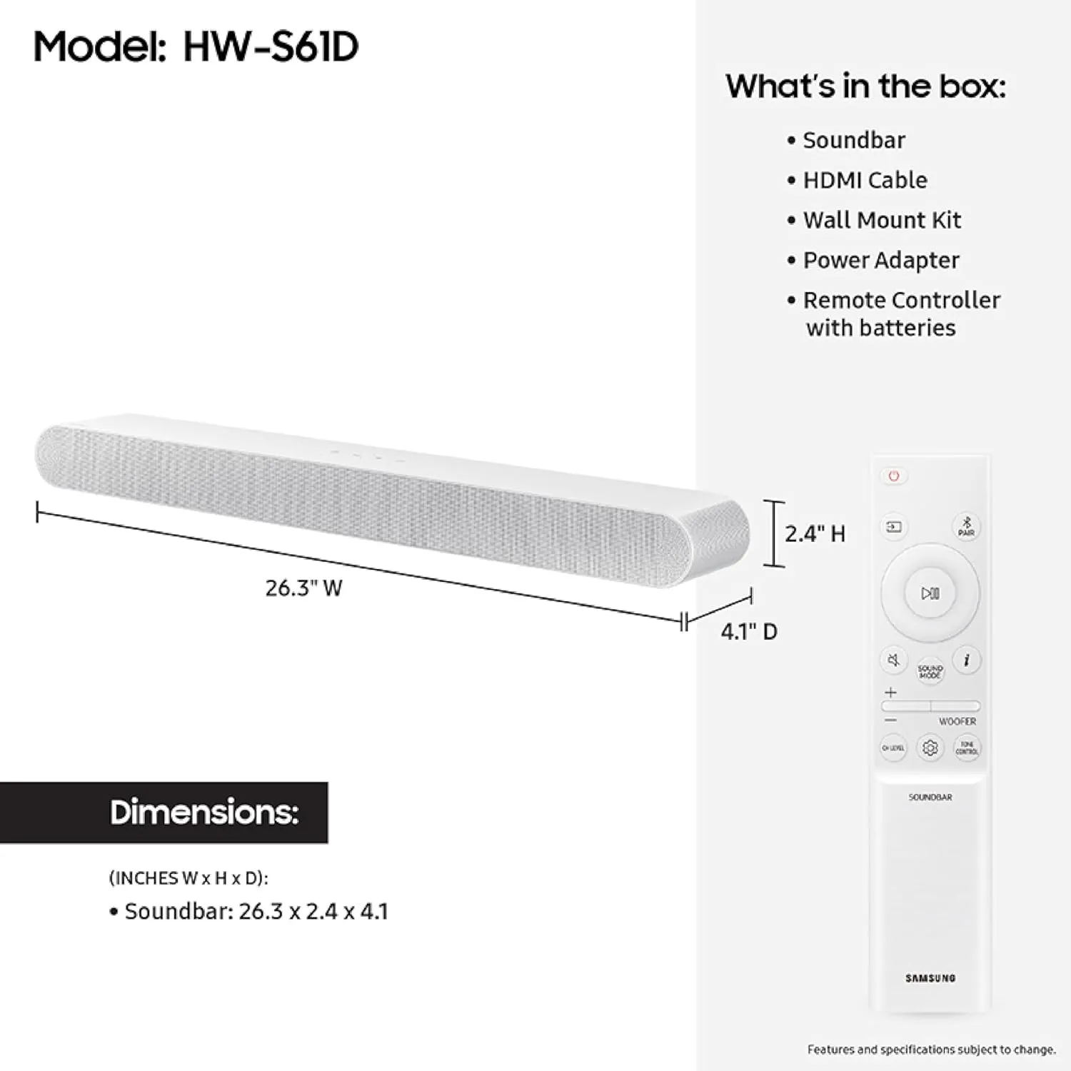 Samsung HW-S61D 5.0 Ch All-in-one Wireless Dolby Atmos Soundbar with 3 Year Amber Protection Plan (2024)