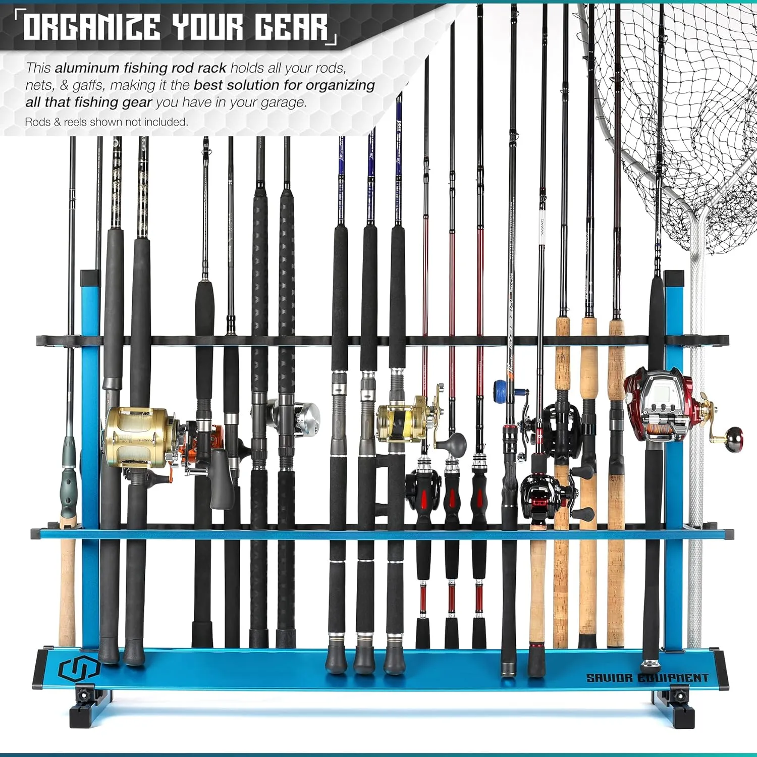 Savior Equipment Fishing Rod Rack Holder Organizer, 24-48 Slots to Hold Fresh Salt Water Spinning Rods & Reel Combo, Lightweight Aluminum Vertical Fish Pole Garage Storage Ground Display Stand