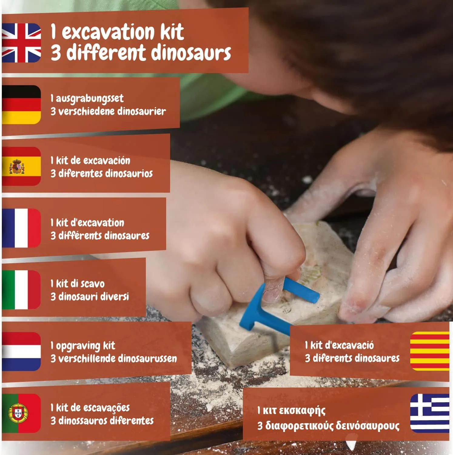 Science4you Dinosaur Fossil Excavation 3 in 1 - Fossil Digging Kit for Kids: T-Rex & Triceratops & Stegosaurus, 3 Dinosaurs Toys for Kids, 37 Pieces, Toys, Games, Gifts for 6  Year Old Boys and Girls