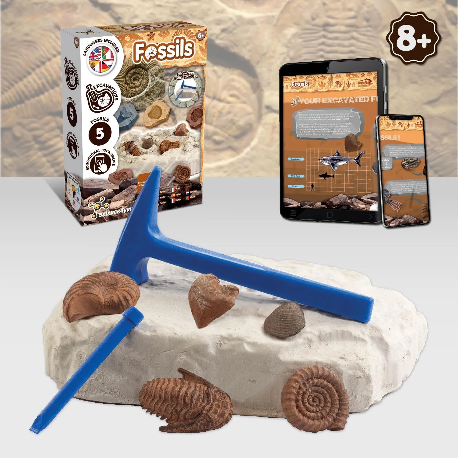 Science4you Fossil Digging Kit for Kids – Archeology, Excavation and Paleotology Kits for Kids, Fossil Dig, Stem Toy and Gift for Boys and Girls Age 6 7 8-12 