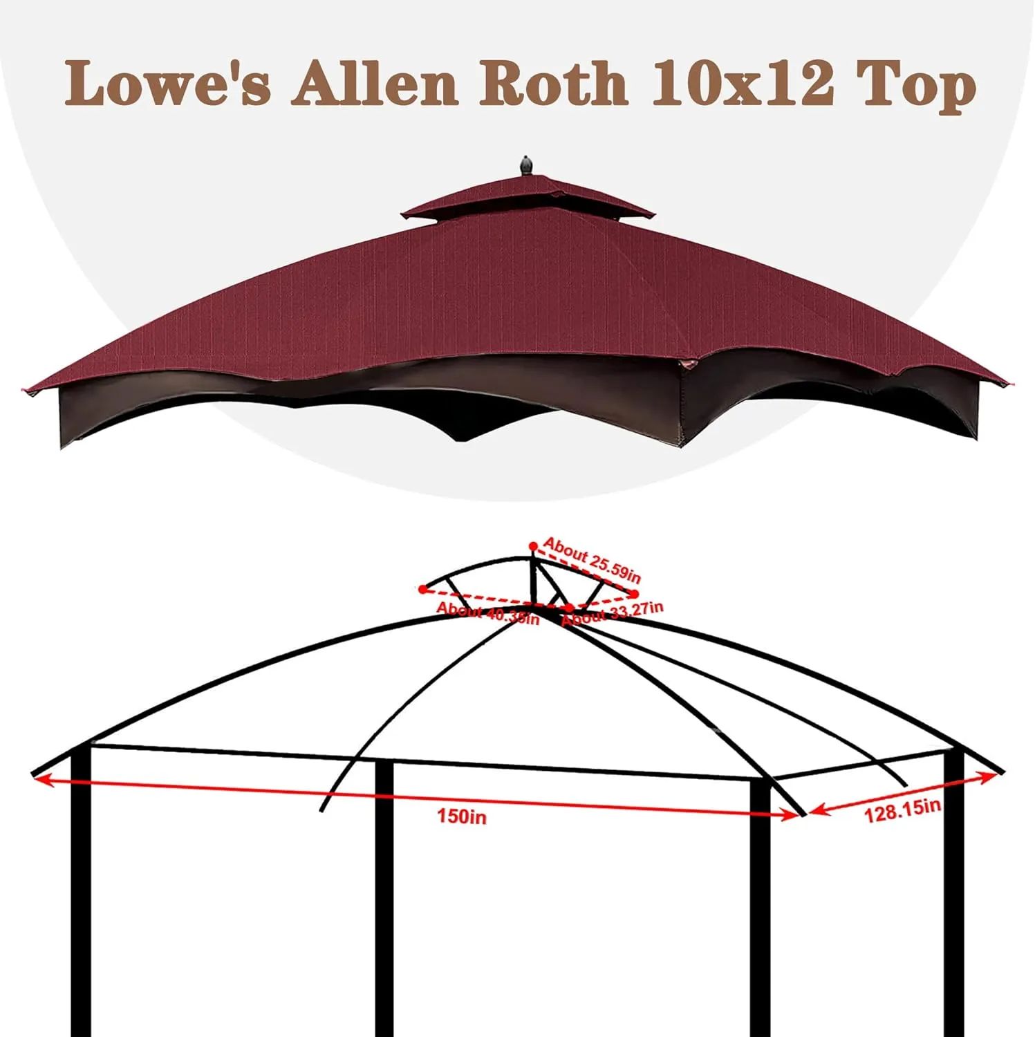 SCOCANOPY Burgundy Ripstop Replacement Cover for Lowe's Allen Roth 10X12 Gazebo Model #TPGAZ17-002C,TPGAZ17-002