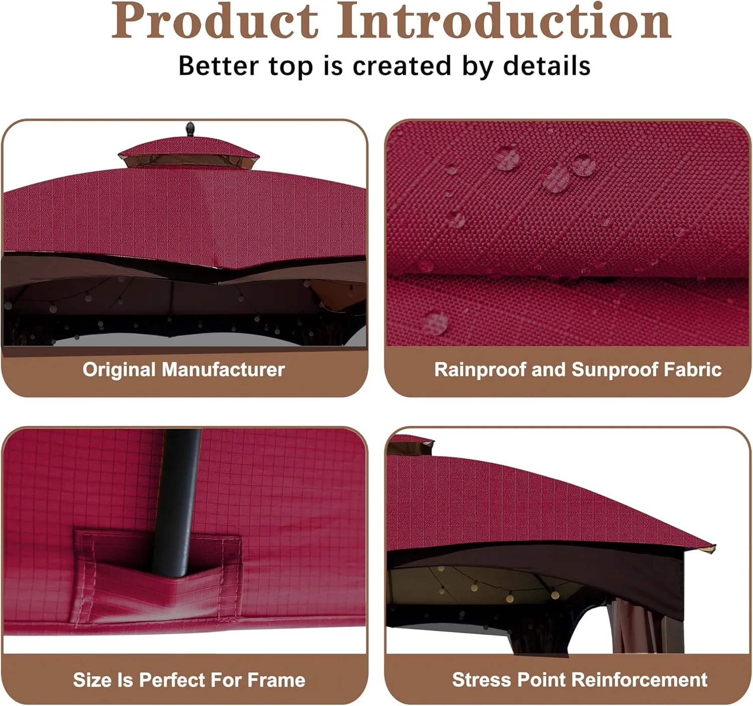 SCOCANOPY Burgundy Ripstop Replacement Cover for Lowe's Allen Roth 10X12 Gazebo Model #TPGAZ17-002C,TPGAZ17-002