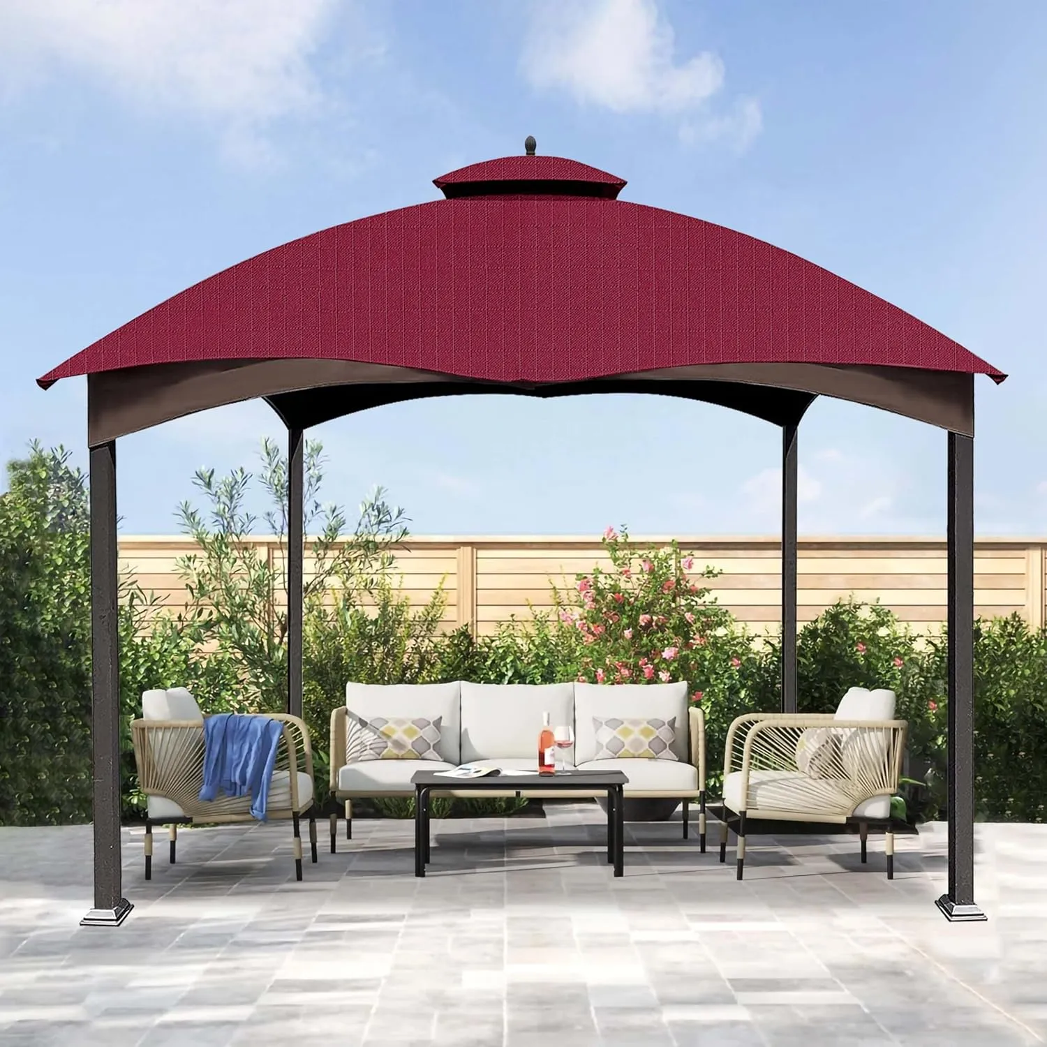 SCOCANOPY Burgundy Ripstop Replacement Cover for Lowe's Allen Roth 10X12 Gazebo Model #TPGAZ17-002C,TPGAZ17-002