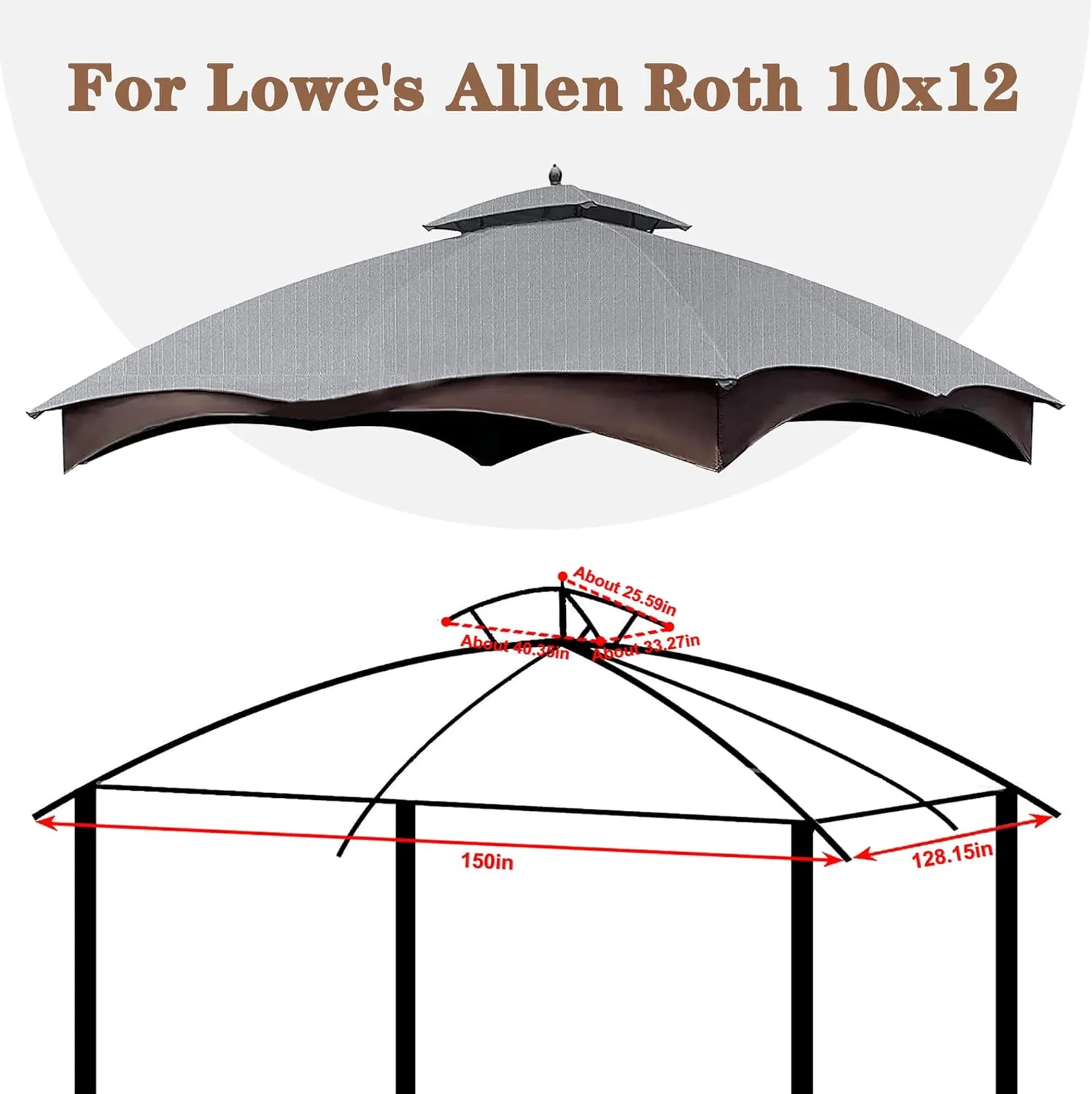 SCOCANOPY Gray Ripstop Replacement Cover for Lowe's Allen Roth 10X12 Gazebo Model #TPGAZ17-002C,TPGAZ17-002