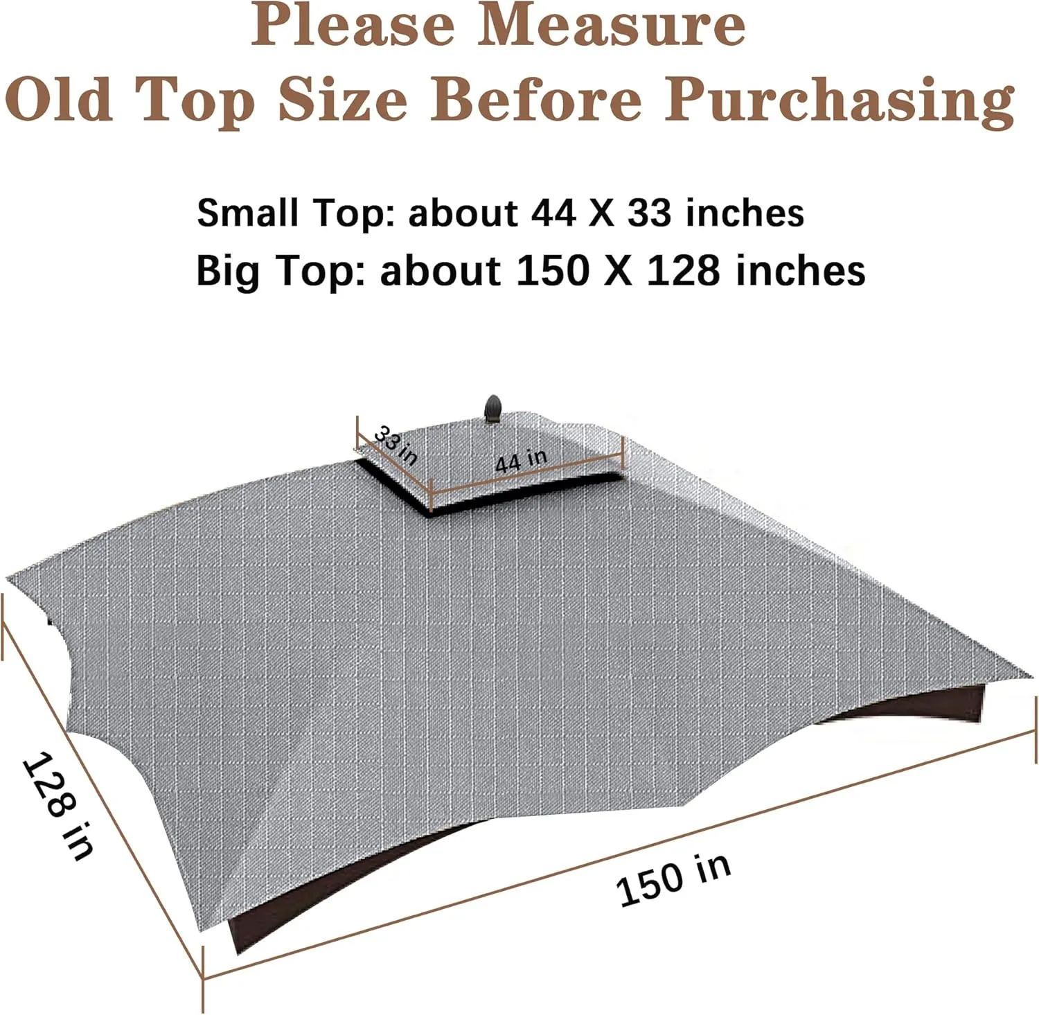 SCOCANOPY Gray Ripstop Replacement Cover for Lowe's Allen Roth 10X12 Gazebo Model #TPGAZ17-002C,TPGAZ17-002