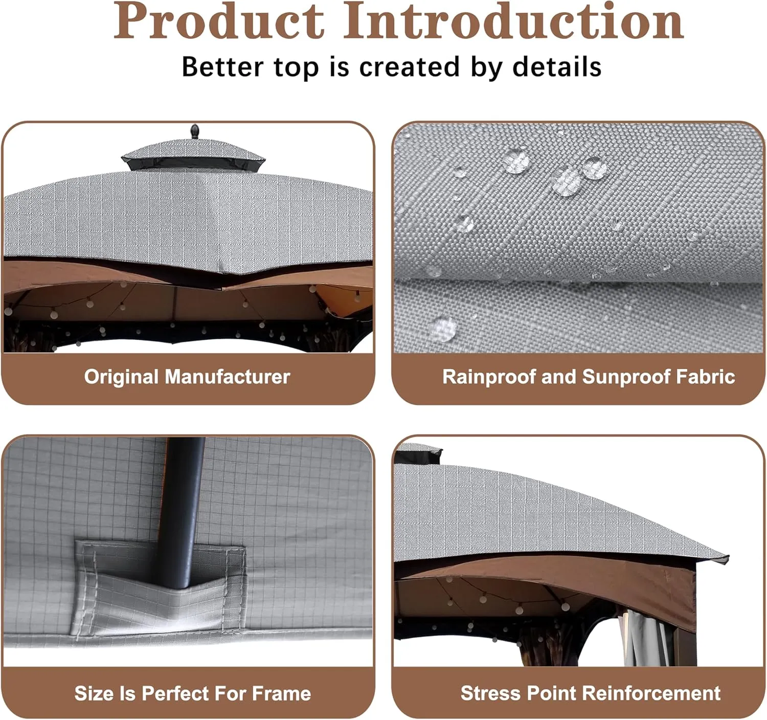 SCOCANOPY Gray Ripstop Replacement Cover for Lowe's Allen Roth 10X12 Gazebo Model #TPGAZ17-002C,TPGAZ17-002