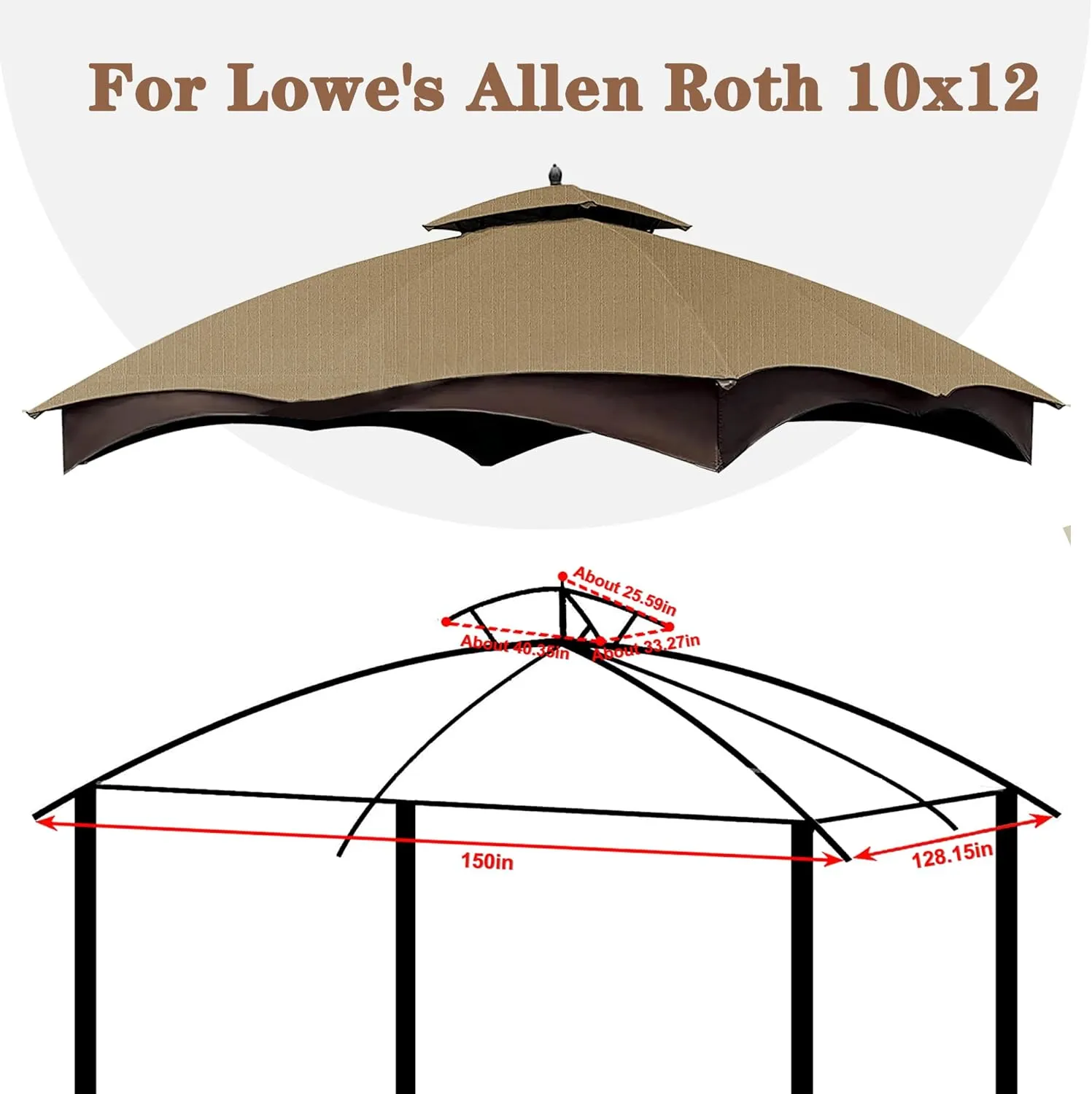 SCOCANOPY Khaki Ripstop Replacement Cover for Lowe's Allen Roth 10X12 Gazebo Model #TPGAZ17-002C，TPGAZ17-002