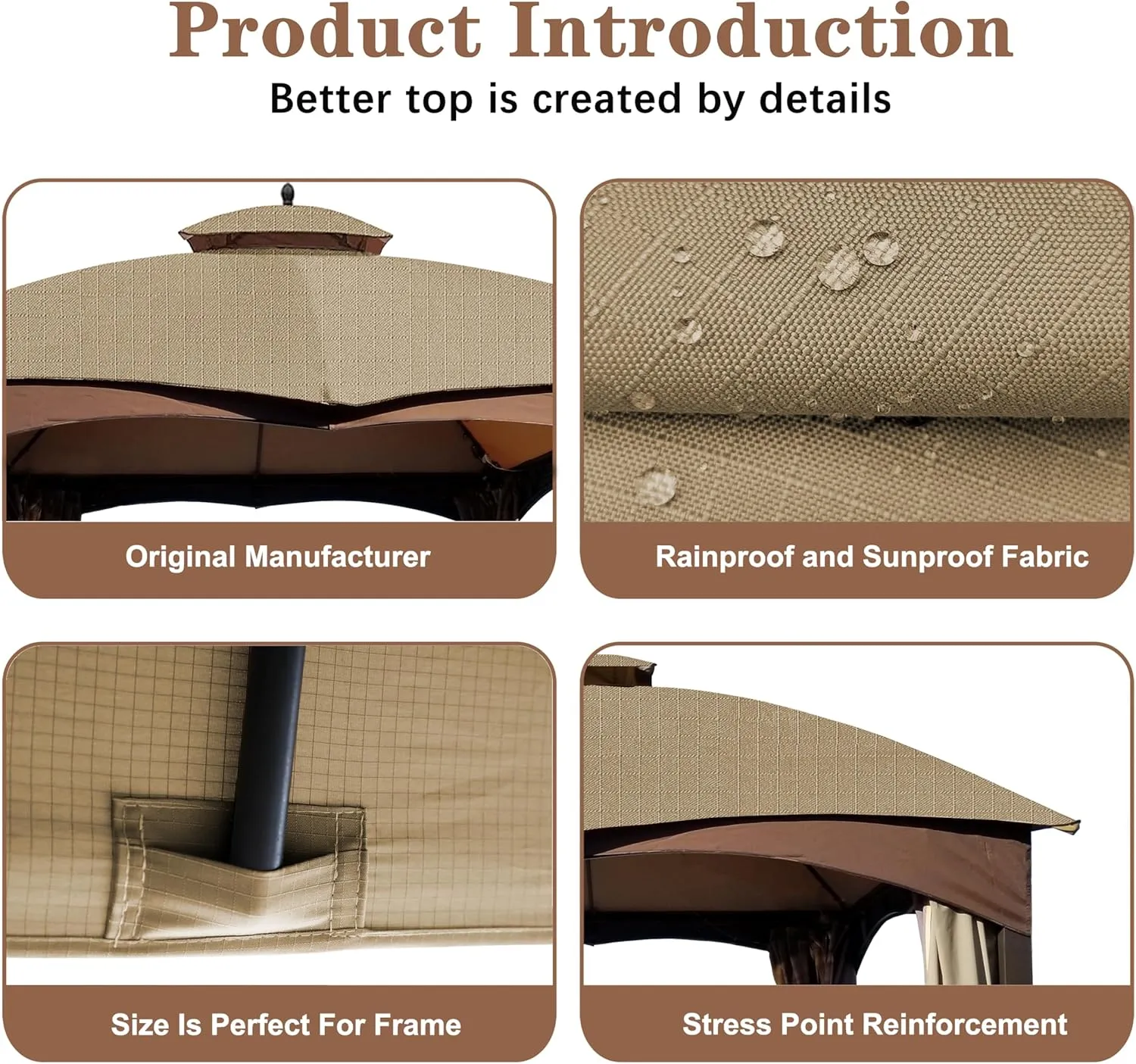 SCOCANOPY Khaki Ripstop Replacement Cover for Lowe's Allen Roth 10X12 Gazebo Model #TPGAZ17-002C，TPGAZ17-002