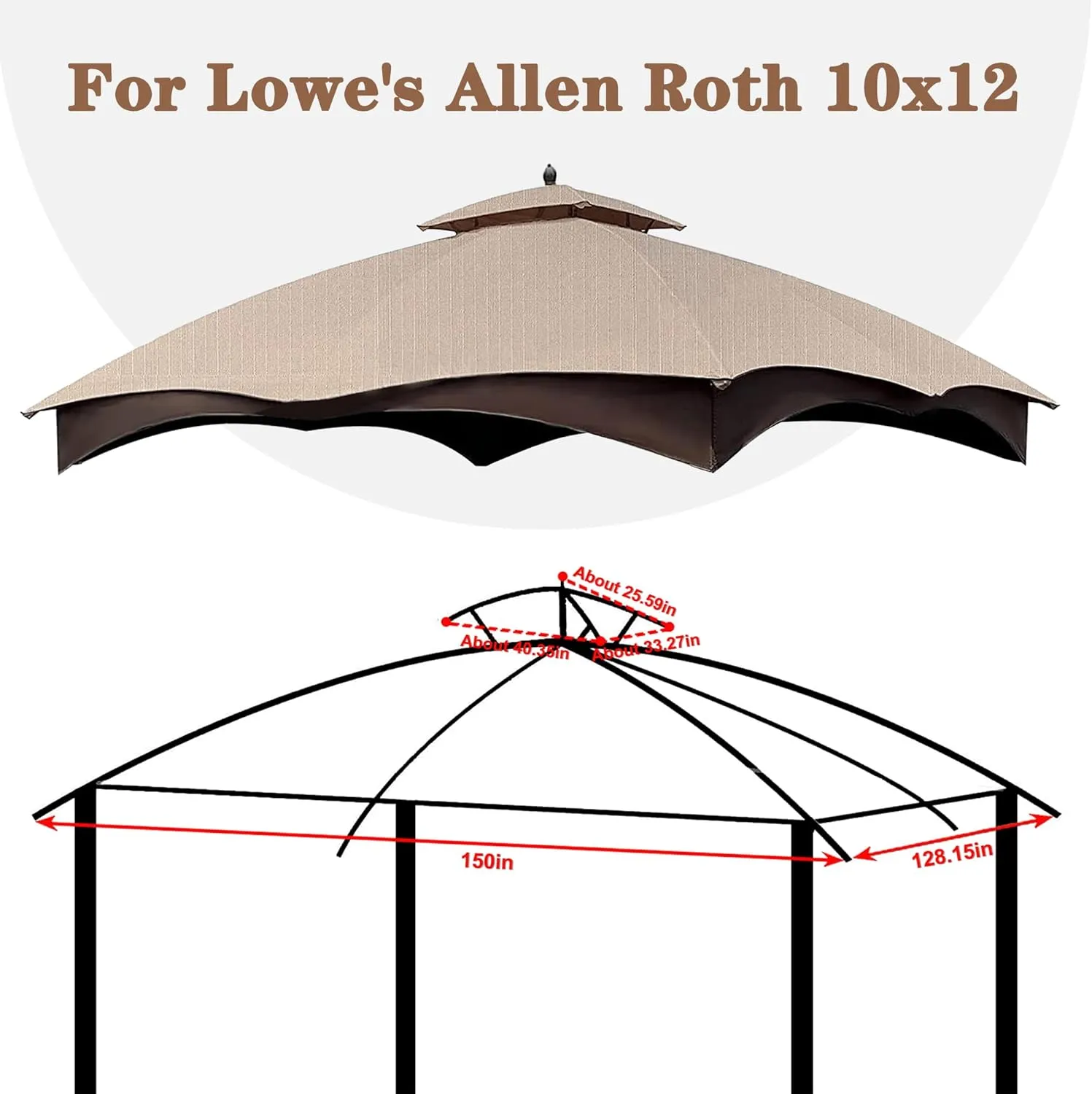 SCOCANOPY Light Beige Ripstop Replacement Cover for Lowe's Allen Roth 10X12 Gazebo Model #TPGAZ17-002C