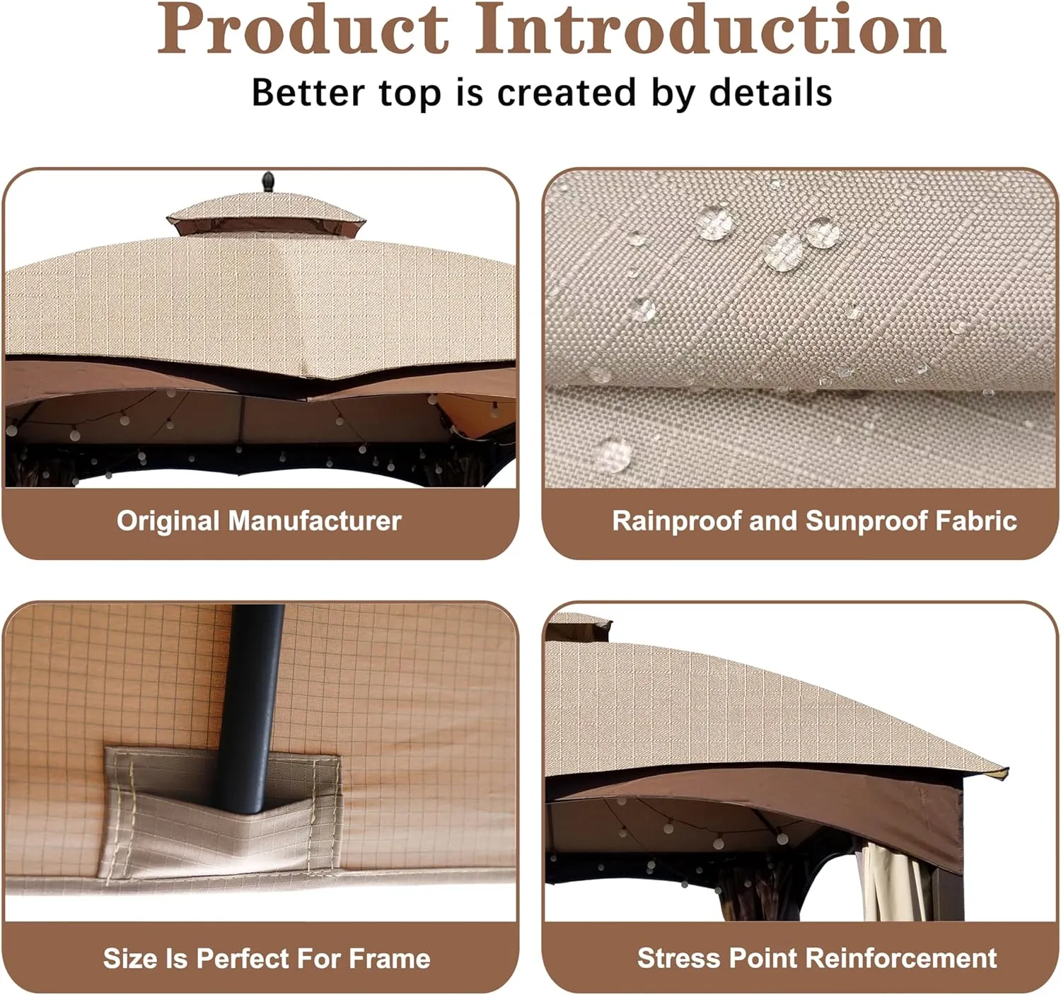 SCOCANOPY Light Beige Ripstop Replacement Cover for Lowe's Allen Roth 10X12 Gazebo Model #TPGAZ17-002C