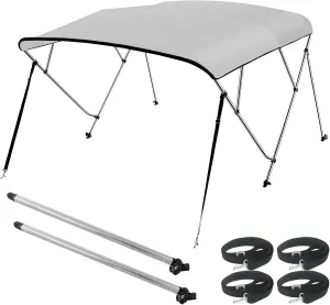 Seamander 4 Bow Bimini Top Boat Cover Sun Shade Boat Canopy Waterproof 1 Inch Aluminum Frame with Rear Support Pole and Storage Boot (4 Bow 8'L x 54" H x 97"-103" W,Grey)