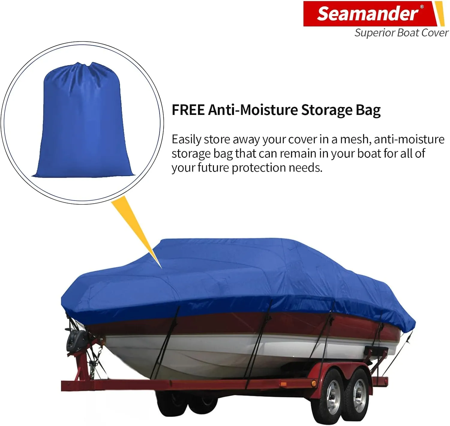 Seamander Heavy Duty Polyester Boat Cover - Marine Grade, Waterproof - Fits V-Hull, Tri-Hull, Fish & Ski, Runabout Bowrider Boats - 17' to 19' Length