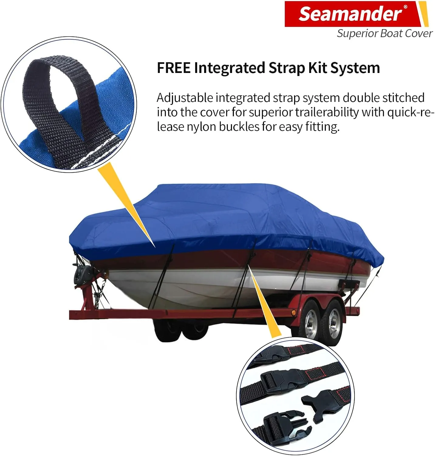 Seamander Heavy Duty Polyester Boat Cover - Marine Grade, Waterproof - Fits V-Hull, Tri-Hull, Fish & Ski, Runabout Bowrider Boats - 17' to 19' Length
