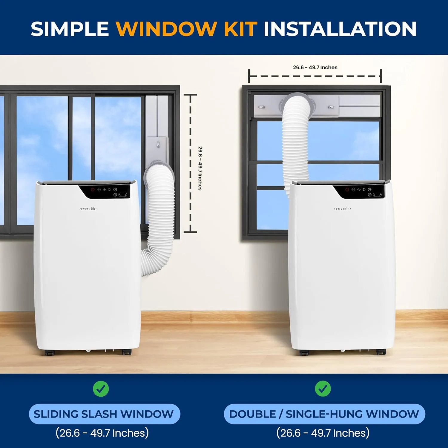 SereneLife SLACP14 Single Duct Portable Air Conditioner-14000 BTU Capacity (ASHRAE) Compact Home A/C Cooling Unit with Built-in Dehumidifier & Fan Modes, Includes Window Mount Kit (White), Stadard
