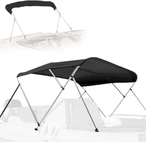 SereneLifeHome Waterproof Boat Bimini Top Cover-85-90" W 3 Bow Bimini Top Sun Shade Boat Canopy -1"Double Wall Aluminum Frame Tubes, 2 Front Straps,2 Rear Support Poles, Storage Boot-SLBTW90G.5 (Gray)