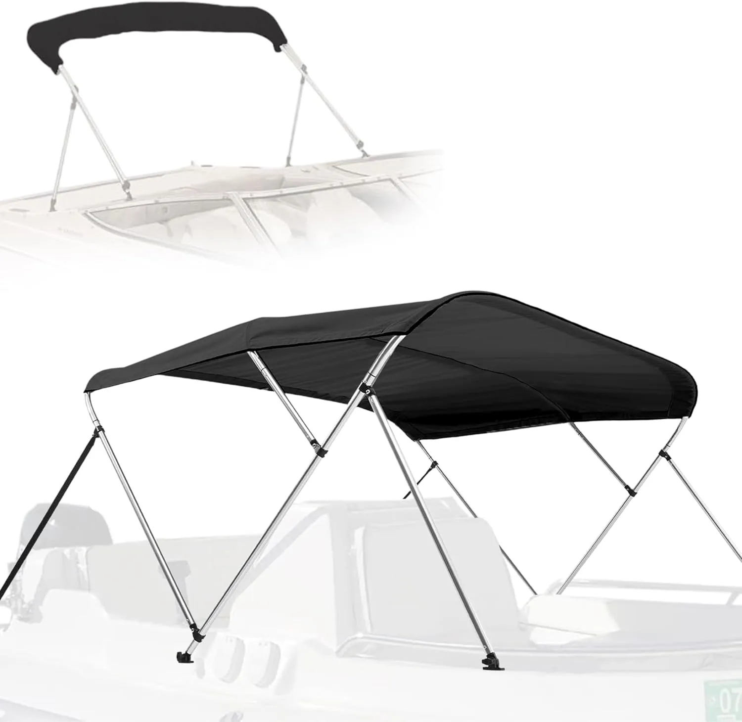 SereneLifeHome Waterproof Boat Bimini Top Cover-85-90" W 3 Bow Bimini Top Sun Shade Boat Canopy -1"Double Wall Aluminum Frame Tubes, 2 Front Straps,2 Rear Support Poles, Storage Boot-SLBTW90G.5 (Gray)