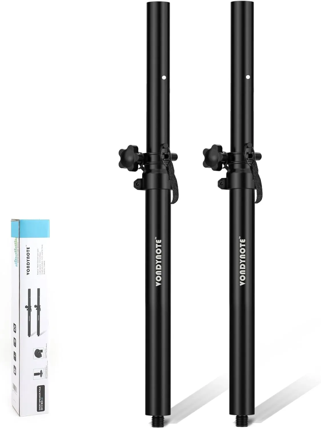 Set of 2 Short Speaker Poles for Subwoofer - Mini Pole Mount Height Adjustable With M20 Threaded and 35mm Adapter Extender