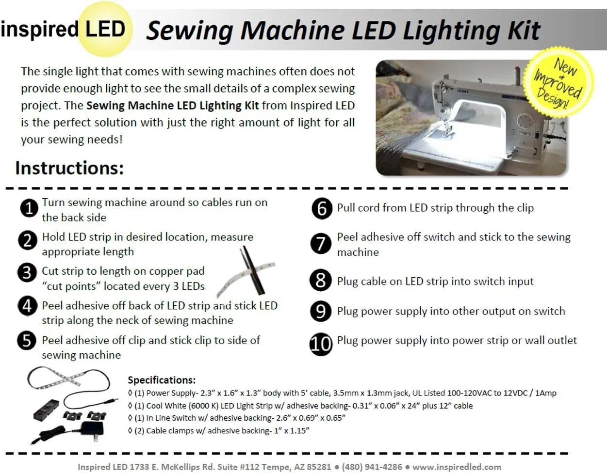 Sewing Machine LED Lighting Kit - Fits All Sewing Machines!
