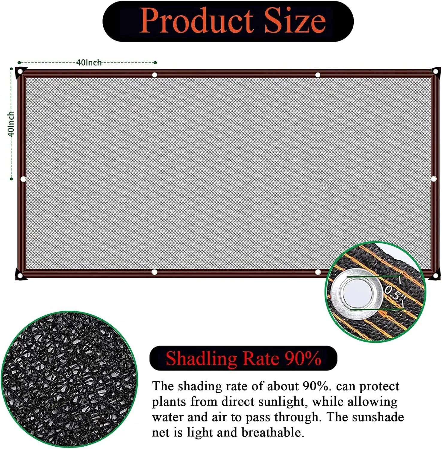 Shade Cloth for Garden 90% Mesh Tarp with Grommets for Plants Greenhouse Cover 6X6FT Outdoor Sunblock Neting for Patio Pergola Deck Sturdy and Breathable Fabric Net