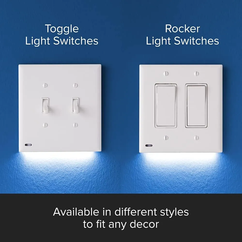 Single - SnapPower SwitchLight [for Double-Gang Light Switches] - Light Switch Wall Plate with Built-in LED Night Lights - Bright/Dim/Off Options - Auto On/Off Sensor - (Toggle, Ivory)