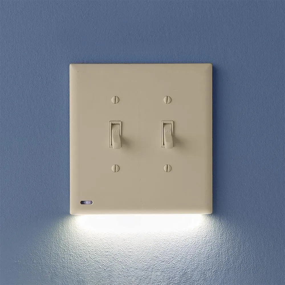 Single - SnapPower SwitchLight [for Double-Gang Light Switches] - Light Switch Wall Plate with Built-in LED Night Lights - Bright/Dim/Off Options - Auto On/Off Sensor - (Toggle, Ivory)