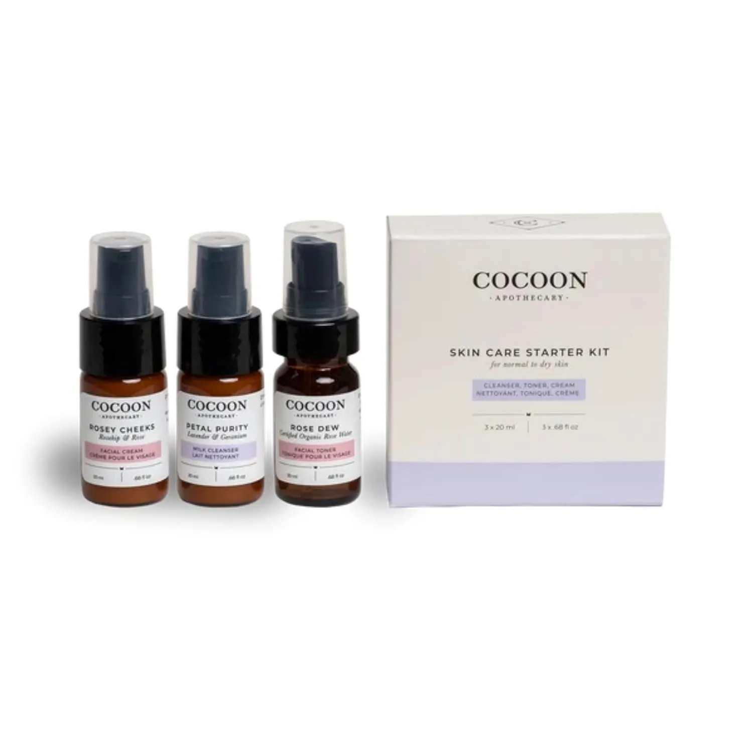 Skin Care Starter Kit for Normal Skin 3 x 0.68 fl oz | Ecocert Cosmos Natural   Organic | skin care sets & kits For Normal/Dry/Sensitive Skin, Perfect For Travel &Trial