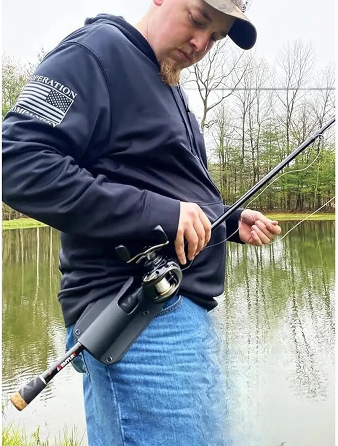 Slide-in Fishing Rod Hip Holster, Hands-Free Rod Holder for Fly & Bank Fishing, Quick Draw Waist Belt Insert Pole Gear