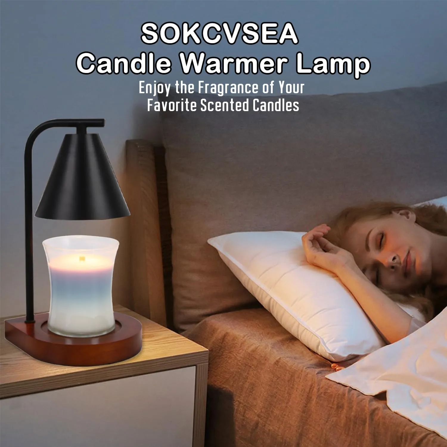 SOKCVSEA Candle Warmer Lamp - Candle Warmer with Timer, Birthday Gifts for Women Mom Gifts, House Warming Gifts New Home Decor, Wax Melt with 2 Bulb Black 02