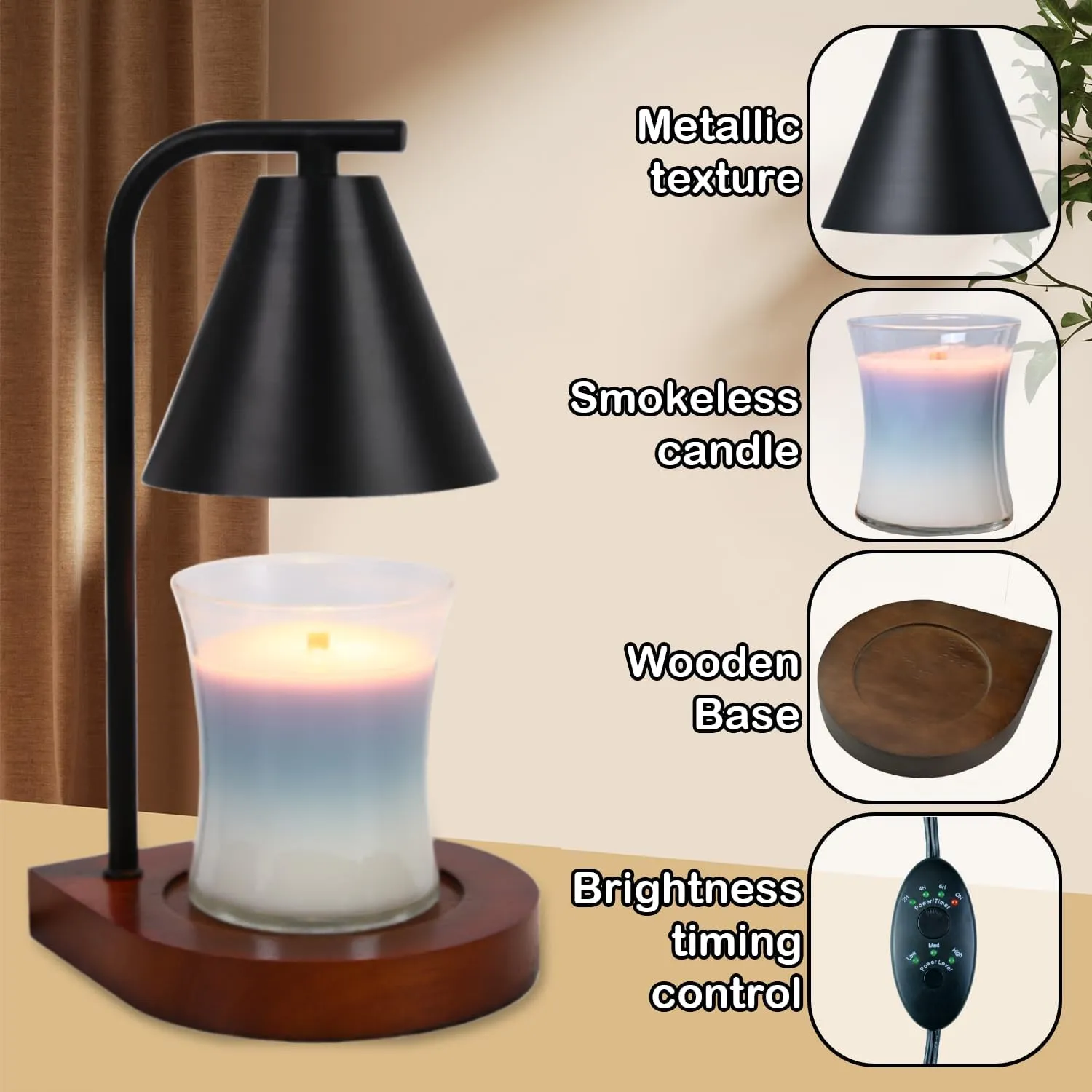 SOKCVSEA Candle Warmer Lamp - Candle Warmer with Timer, Birthday Gifts for Women Mom Gifts, House Warming Gifts New Home Decor, Wax Melt with 2 Bulb Black 02