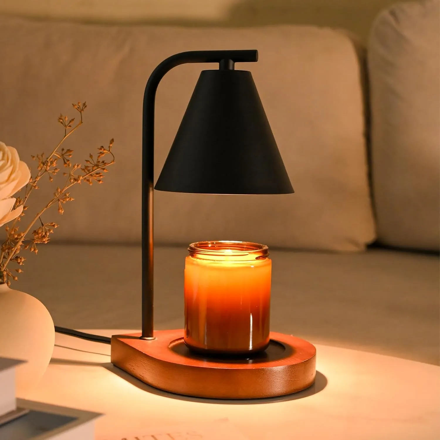 SOKCVSEA Candle Warmer Lamp - Candle Warmer with Timer, Birthday Gifts for Women Mom Gifts, House Warming Gifts New Home Decor, Wax Melt with 2 Bulb Black 02