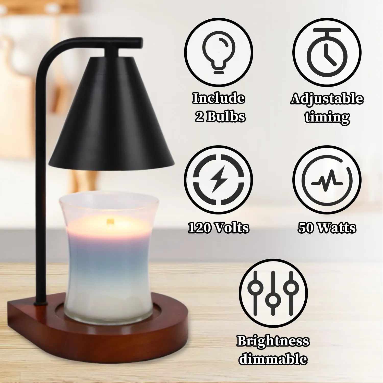 SOKCVSEA Candle Warmer Lamp - Candle Warmer with Timer, Birthday Gifts for Women Mom Gifts, House Warming Gifts New Home Decor, Wax Melt with 2 Bulb Black 02