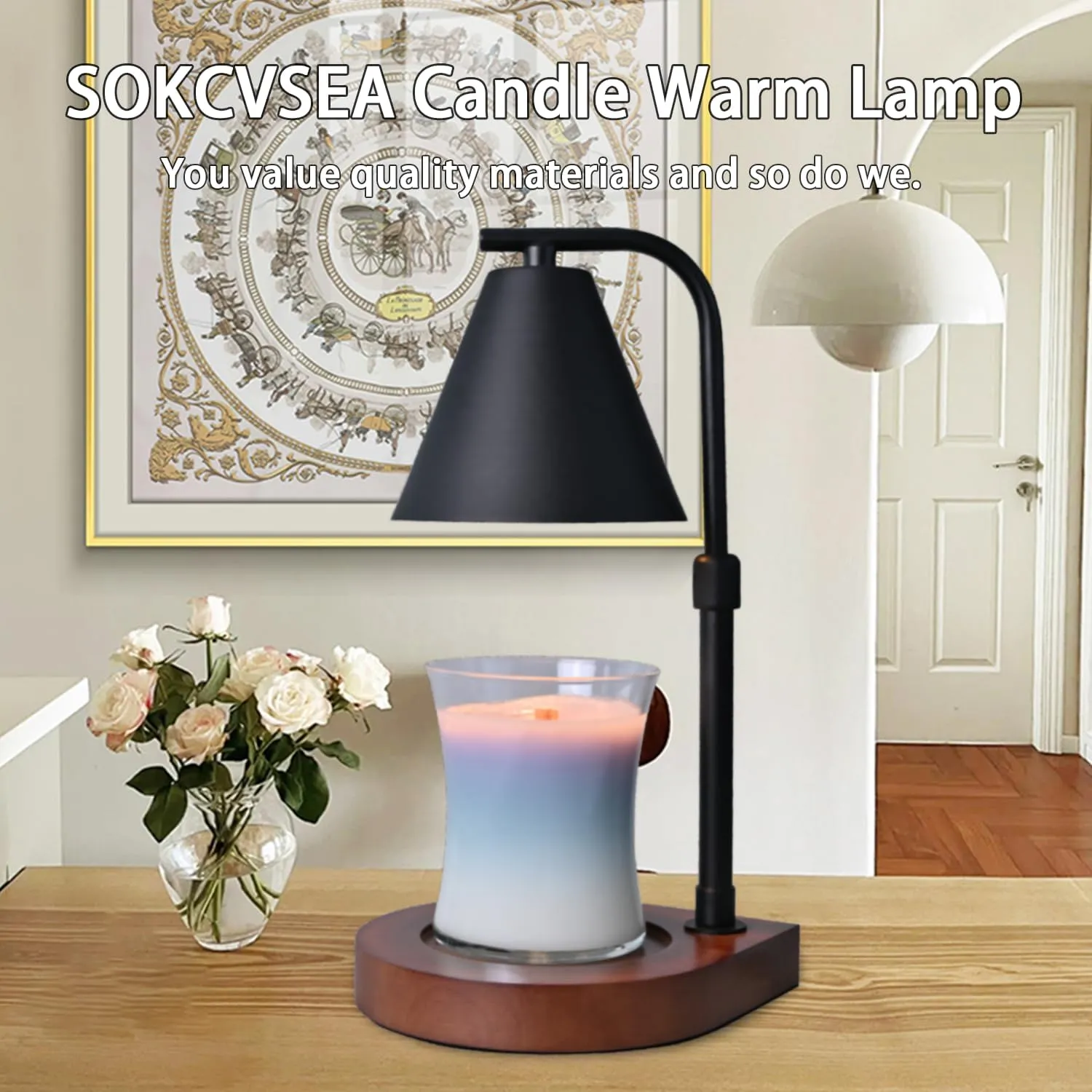 SOKCVSEA Candle Warmer Lamp - Candle Warmer with Timer Height Adjustable, Birthday Gifts for Women Mom Gifts, House Warming Gifts New Home Decor, Wax Melt with 2 Bulb Black