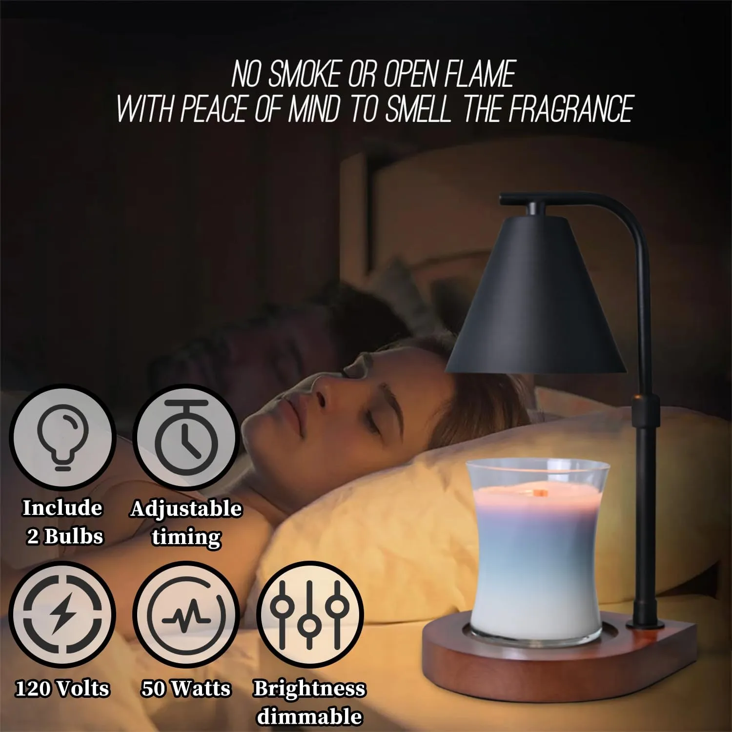 SOKCVSEA Candle Warmer Lamp - Candle Warmer with Timer Height Adjustable, Birthday Gifts for Women Mom Gifts, House Warming Gifts New Home Decor, Wax Melt with 2 Bulb Black