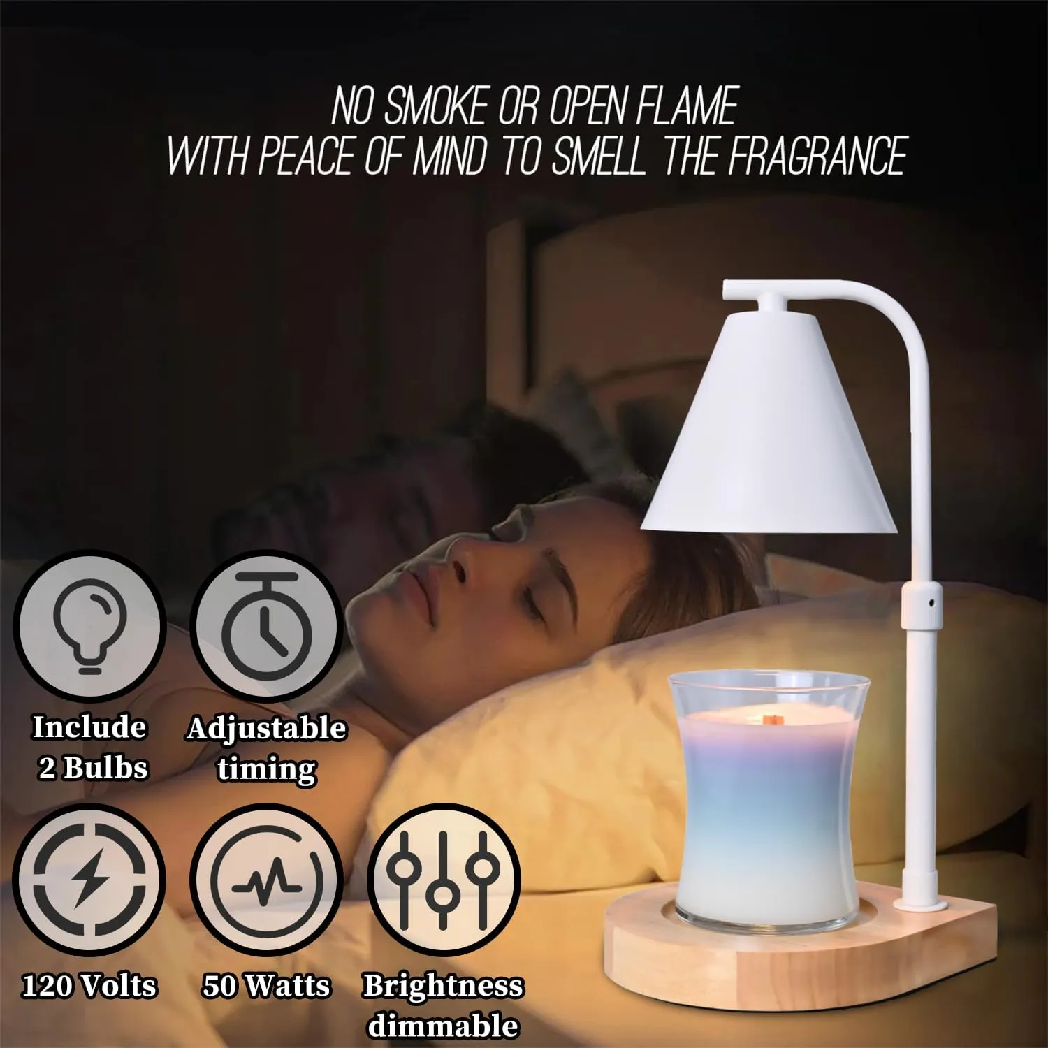 SOKCVSEA Candle Warmer Lamp - Candle Warmer with Timer Height Adjustable, Birthday Gifts for Women Mom Gifts, House Warming Gifts New Home Decor, Wax Melt with 2 Bulb White 03