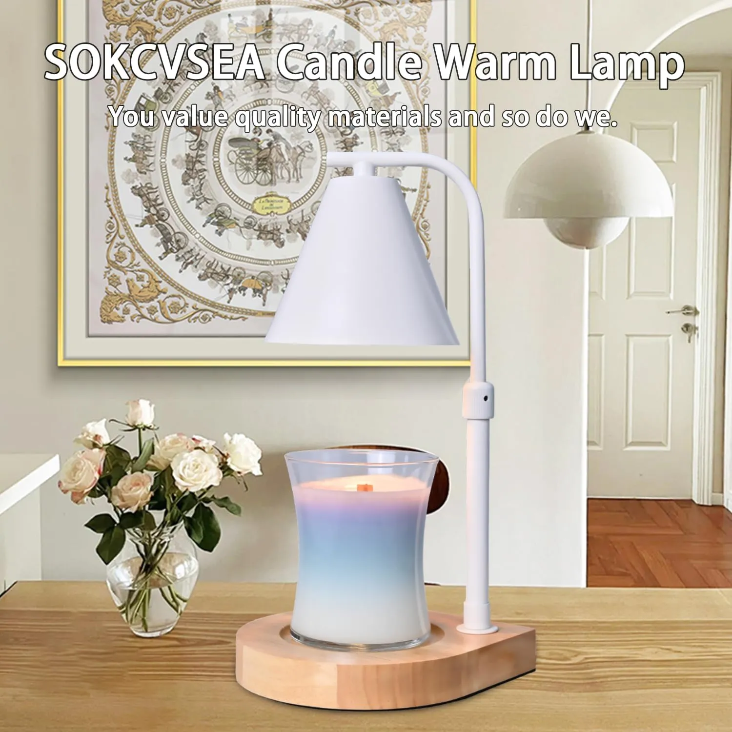 SOKCVSEA Candle Warmer Lamp - Candle Warmer with Timer Height Adjustable, Birthday Gifts for Women Mom Gifts, House Warming Gifts New Home Decor, Wax Melt with 2 Bulb White 03