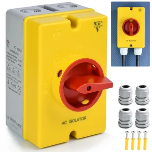 Solar Disconnect Switch 20Amp 4-Pole Isolator Switch 690V AC 2-Positions IP66 Waterproof Isolation PV On-Off Rotary