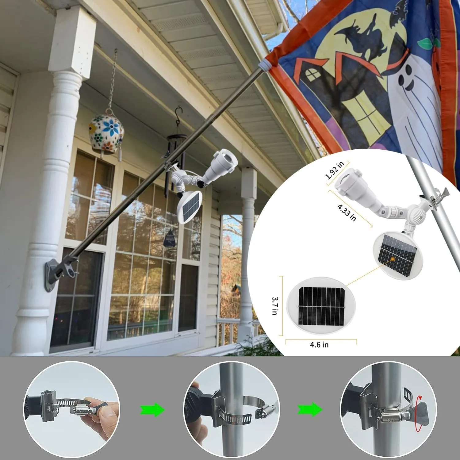 Solar Flag Pole Light, Flagpole Light Solar Powered, Super Bright PC Crystal LED Spotlights, Upgraded 2200mAh 145Lm, Adjustable Bracket & Metal Clamp Fits 1-1.5" Flagpole, 8-12 Hrs